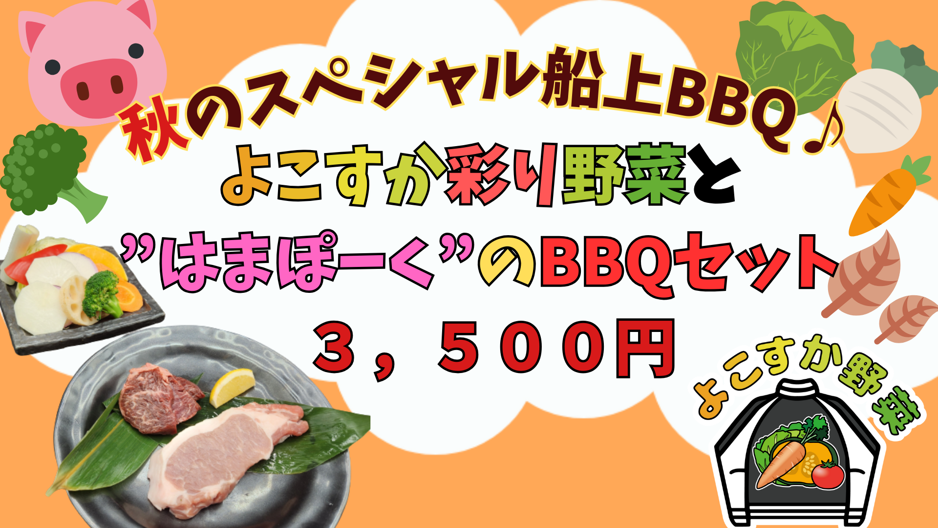 秋のスペシャル船上BBQ♪よこすか彩り野菜と”はまぽーく”のBBQセット